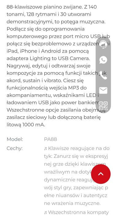 Profesjonalne silikonowe pianino zwijane 88key Konix