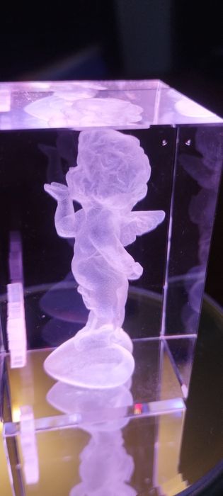KRYSZTAŁ 3D # Szklana figurka lampka led Walentynki aniołek