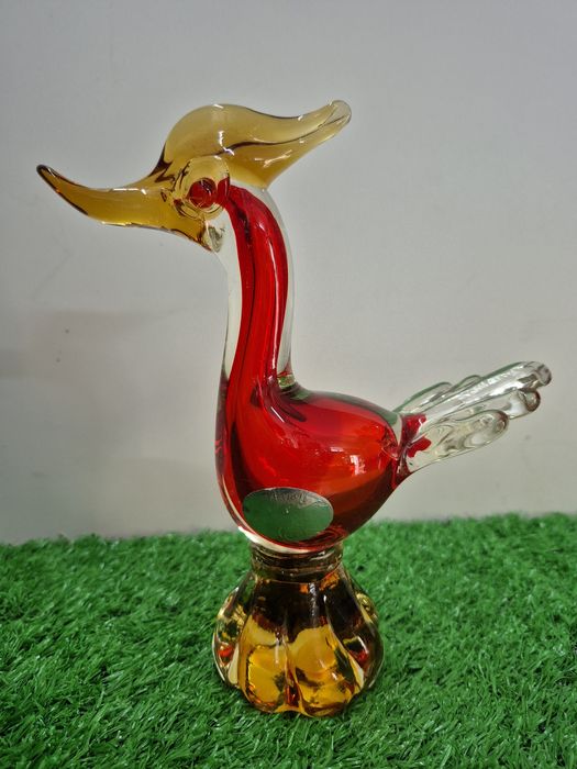 Piękna stara figurka BAŻANTA wykonana ze szkła MURANO