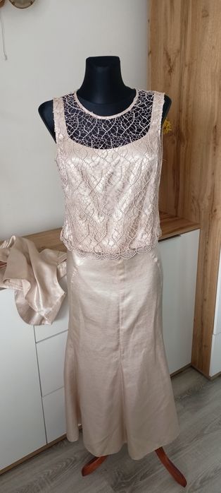 Komplet Kostium Spódnica Bluzka Bolerko Vintage Wesele Komunia L XL