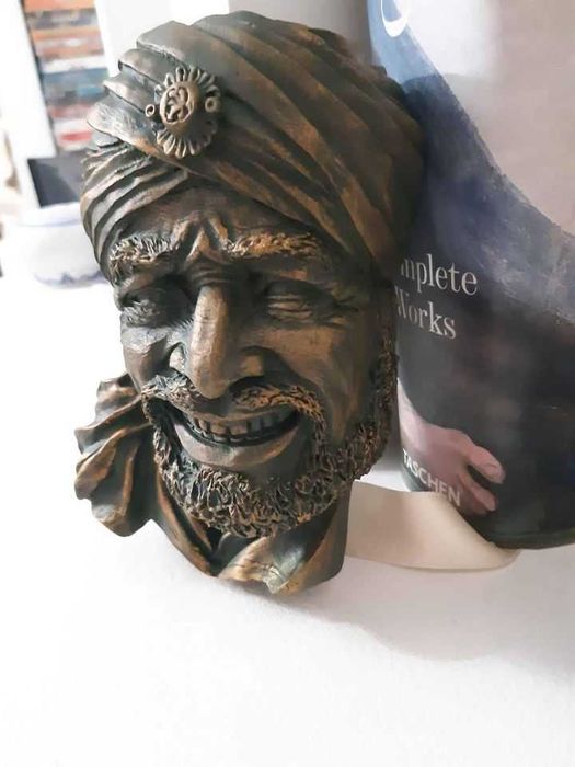 Ali Baba Punjabi em Gesso 23cm ouro velho vintage Busto Bandido Bagdad Bosson