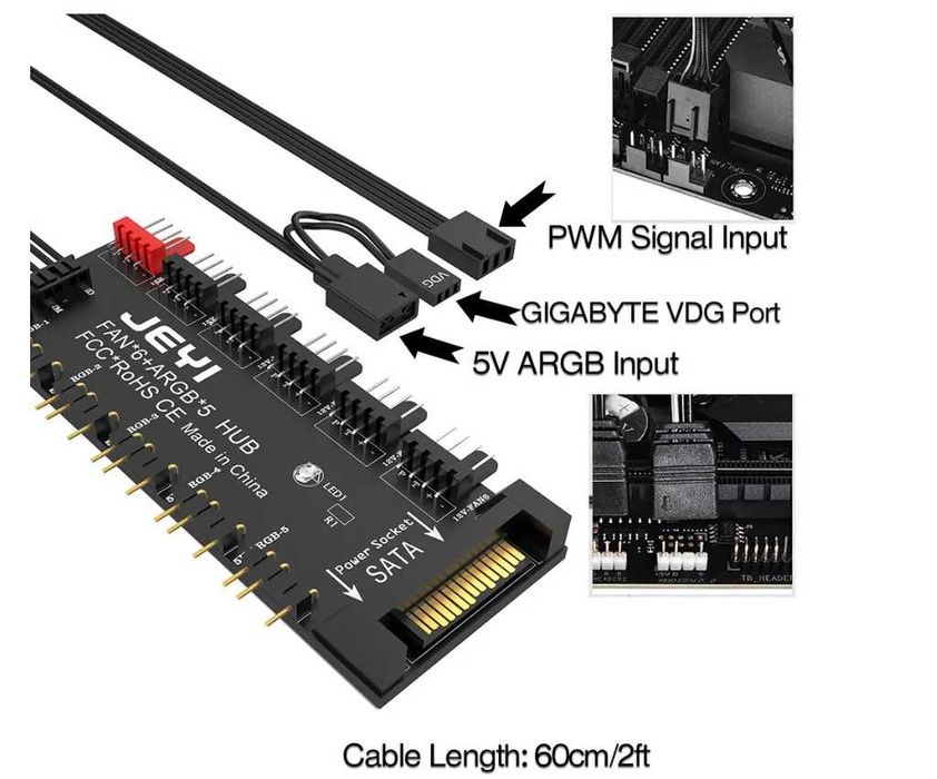 Hub wentylatorów PWM + ARGB 5V 3-pin | 5-portowy rozdzielacz