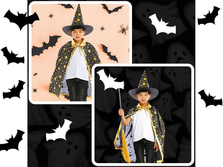 Strój przebranie kostium czarodziej czarodzieja halloween peleryna L