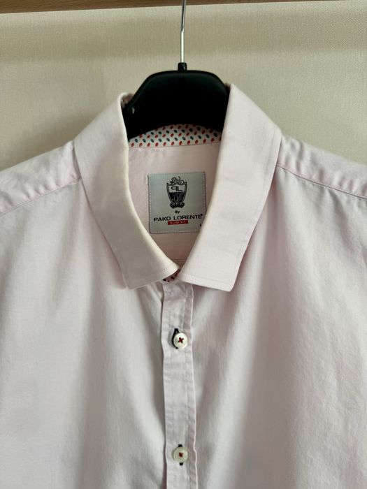 Gładka koszula męska slim fit pudrowy róż Pako Lorente L - nowa