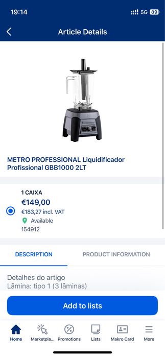 Liquidificadora 1500W 2lt Makro