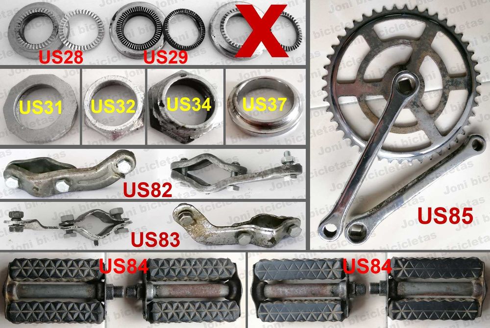 Peças antigas de bicicleta USADAS
