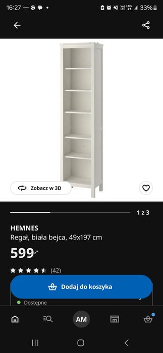 Ikea hemnes wąska drewniana komoda regał na książki półki  drewno