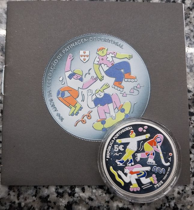 100 Anos Federação Patinagem Portugal Prata Proof - 5 euros - 1 exempl