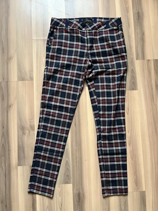 Spodnie w kratę granatowe czerwone skinny Reserved 38