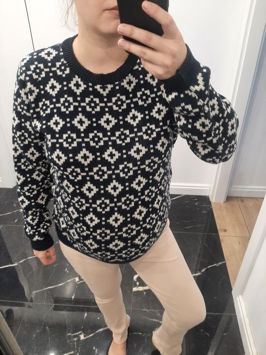Sweter geometryczny ciepły zimowy casual basic made in England vintage