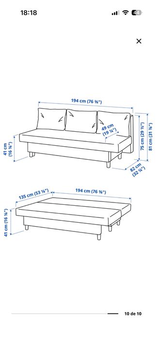 Sofá-cama  3 lugares IKEA