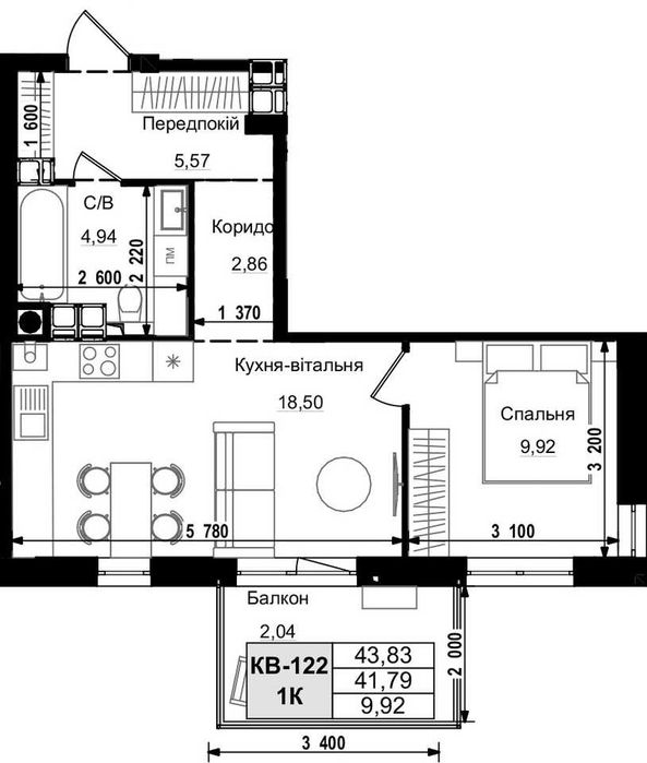 Продаж 1 кім. квартири VERO бічна вул. Стрийської 43.83 м2