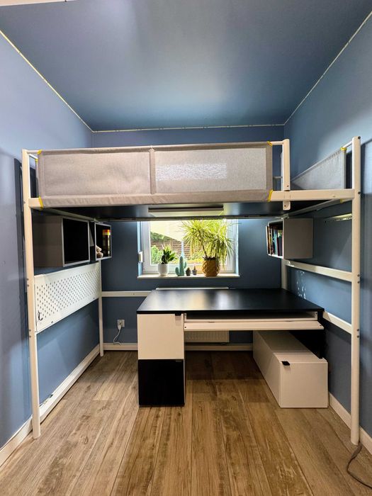 IKEA VITVAL łóżko na antresoli z biurkiem 90x200 cm + plafon LED na pilota