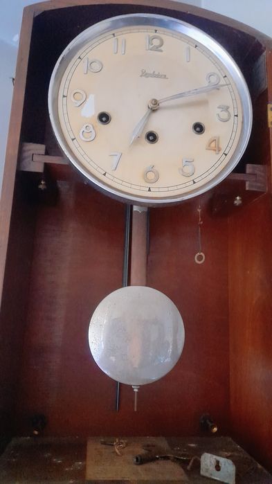 Relógio Reguladora corda pêndulo caixa madeira porta vidro (restauro)