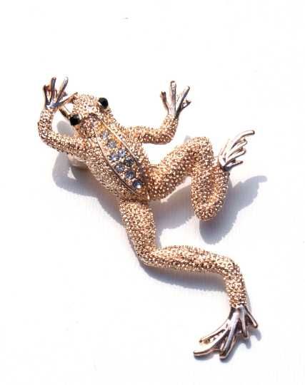 Broszka żaba Rose Gold Kryształki Nowa