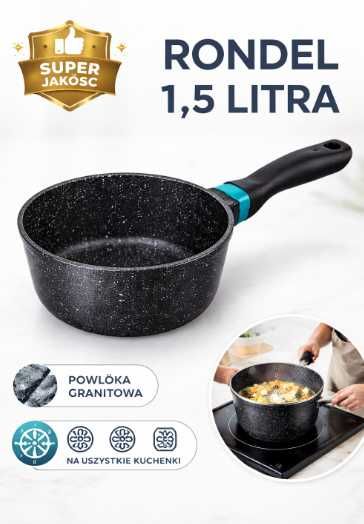 Zestaw garnków granitowych 4 garnki + rondel indukcja gaz piekarnik