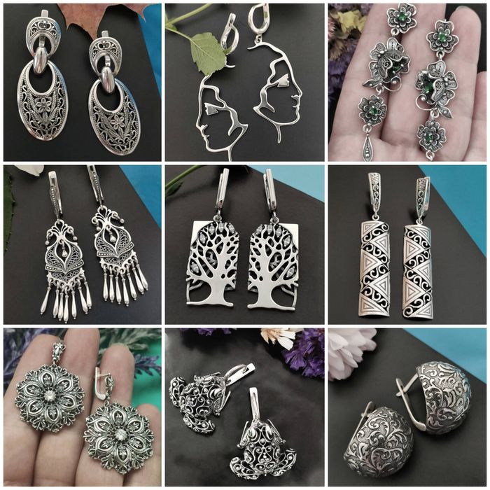 Шикарні срібні сережки, 72 дизайни в наявності