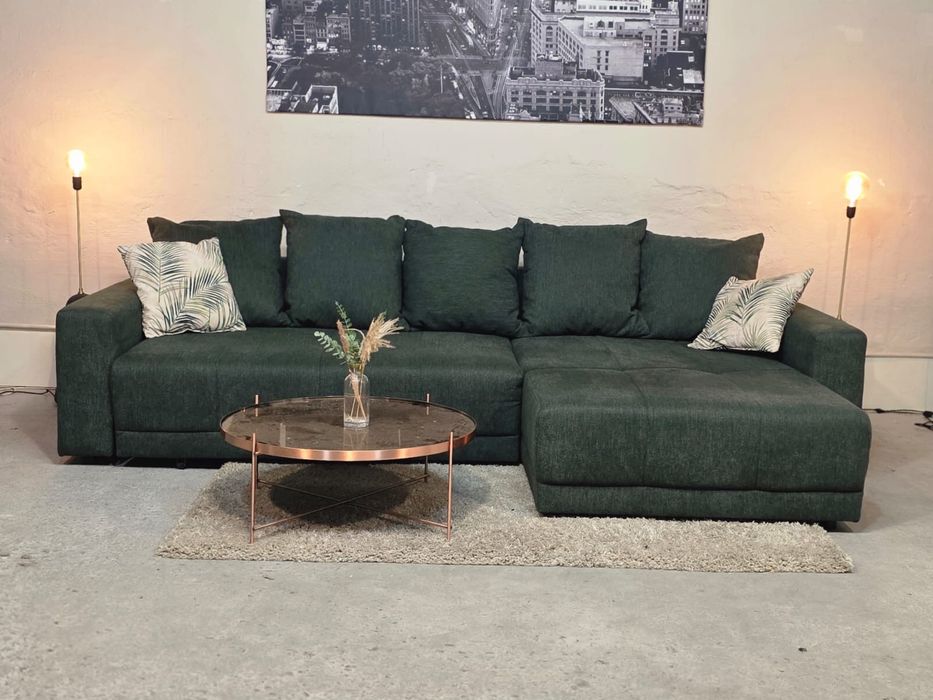 Narożnik butelkowa zieleń z funkcją spania | TRANSPORT GRATIS