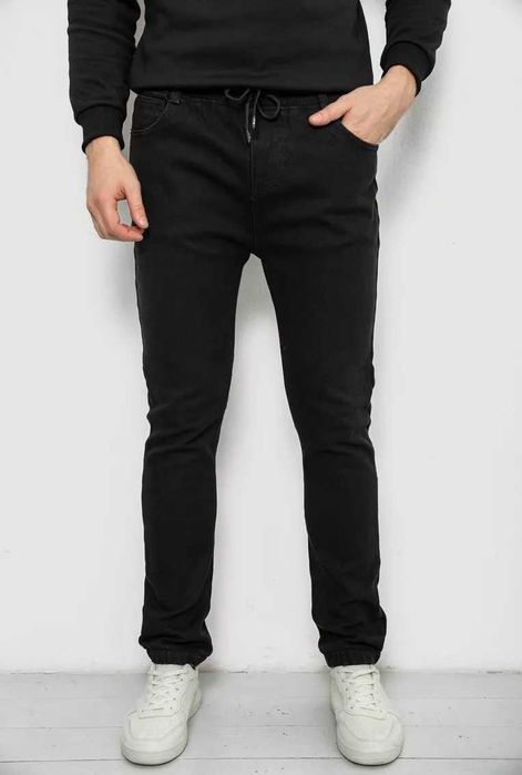 Джинсы мужские на резинке утепленные, цвет черный