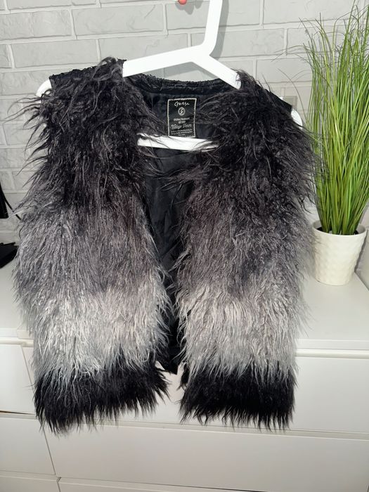 futro futerko kamizelka Geisha popękana skóra czarne szare