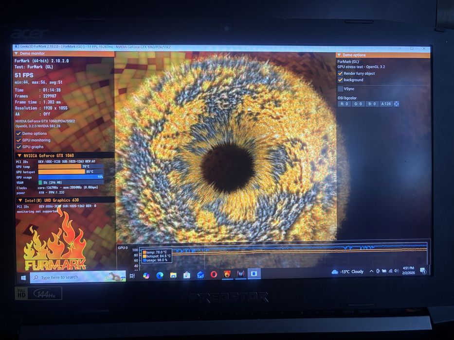 Ноутбук Acer Predator Helios 300 i7-8750H 1060 Ram 8gb M2 256gb 144Hz