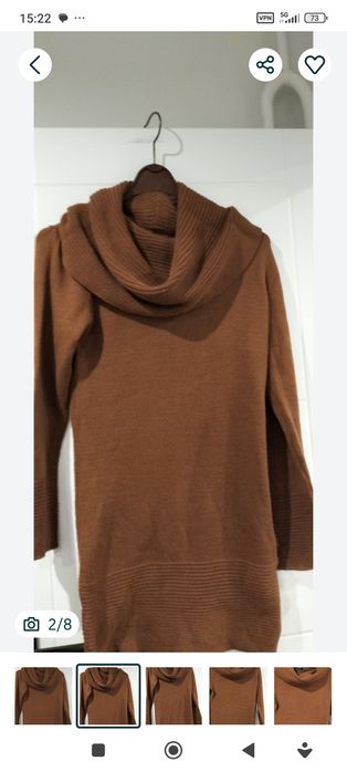 Rudobrązowa sweterkowa tunika z golfem w rozmiarze 40-42. Sabra