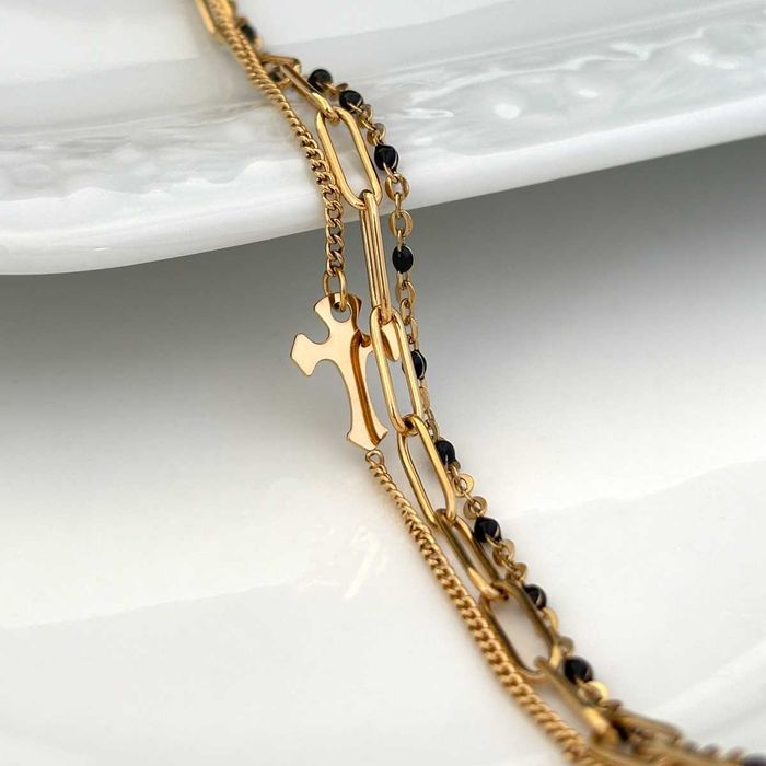 Bransoletka stal chirurgiczna łańcuszek krzyżyk złota potrójna