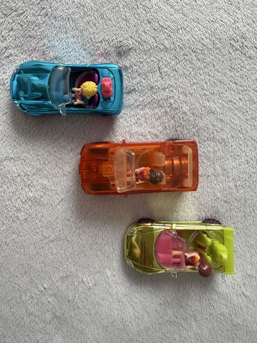 Polly Pocket mini laleczki i samochodziki 3 sztuki i mebelki