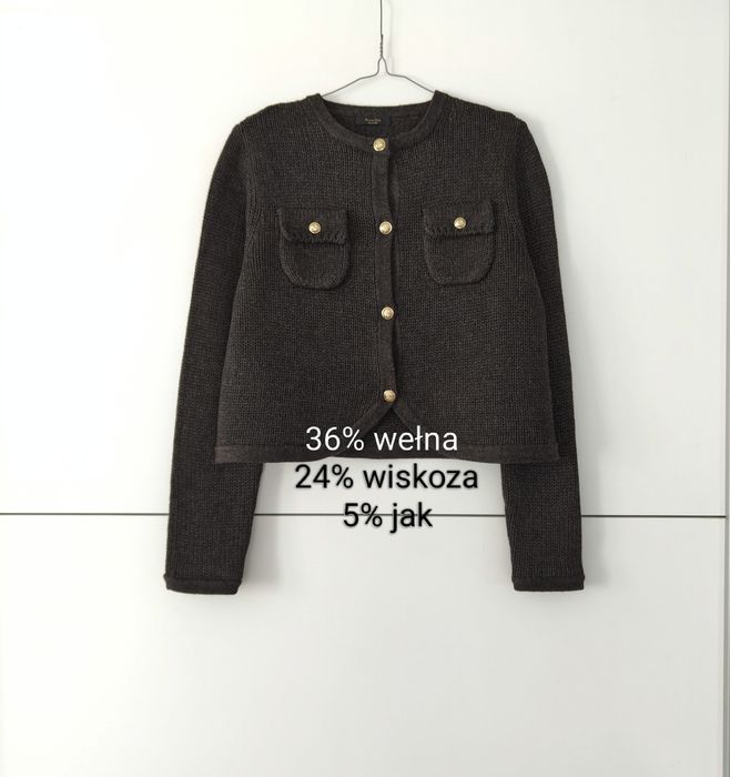 Kardigan Massimo dutti 34 XS brązowy chłodny brąz wełniany na guziki wiskozowy