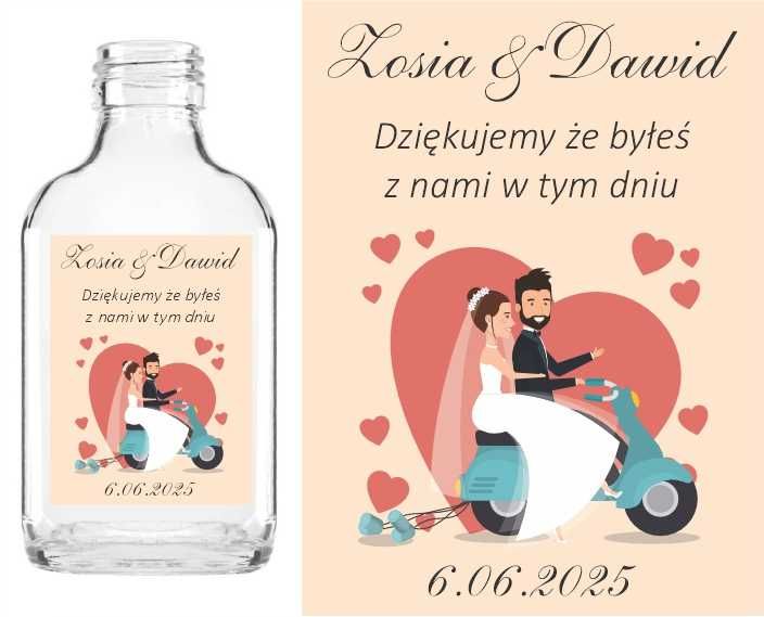 Butelki setki 20 sztuk WESELE ŚLUB podziękowanie na alkohol