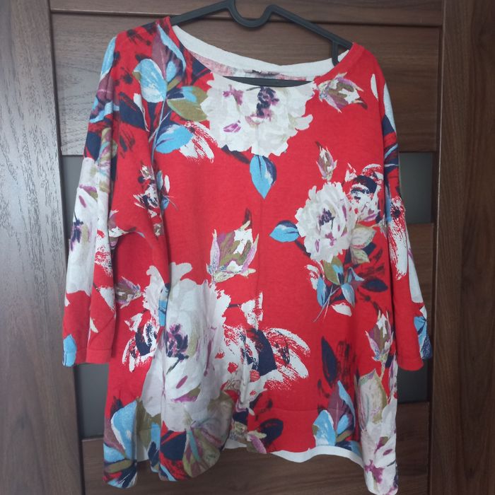 Bluzka sweter w kwiaty rozm.48 len I bawełna
