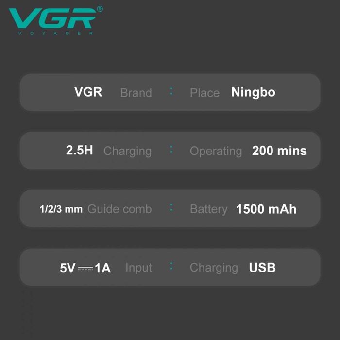 Триммер для стрижки и окантовки волос VGR V-985 Professional 4 насадки