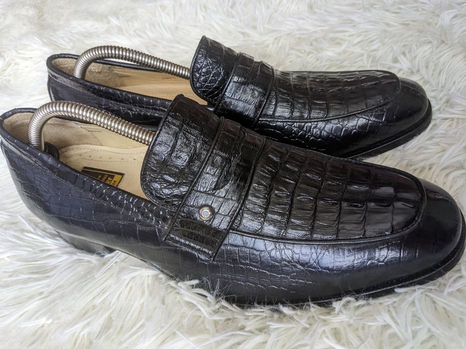 Лофери Pab Der шкіряні туфлі чоловічі зі шкіри крокодила чорні люкс