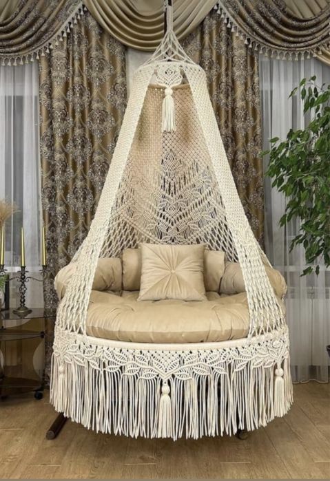 Підвісне плетене крісло (шатро) в стилі макреме ручної роботи