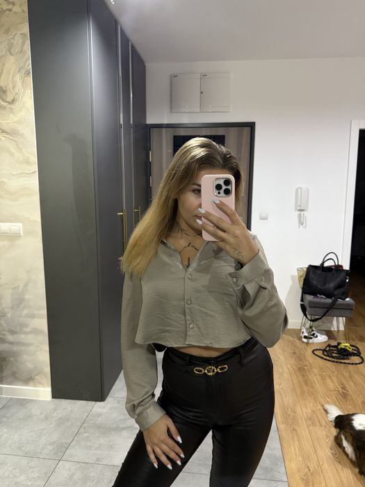 Koszula satynowa Zara khaki