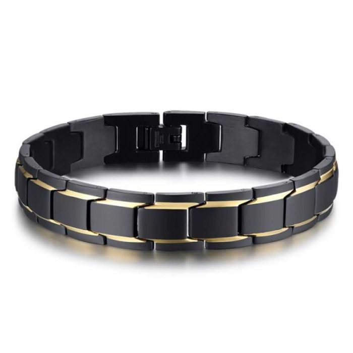 Czarna Bransoleta ze złotą Wstawką Stal Chirurgiczna