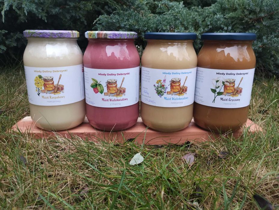 Miód Gryczany Wielokwiatowy Rzepakowy Malinowy Zestaw  4x1.2 KG Polski