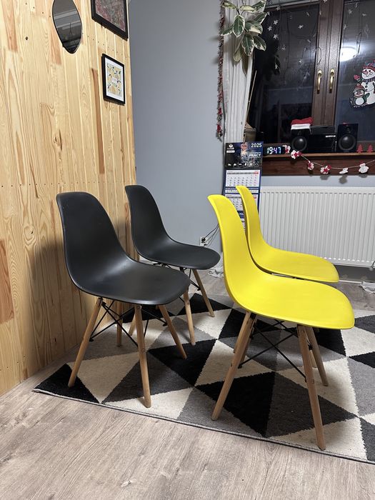 Krzesla skandynawskie plastikowe nogi debowe 8 sztuk