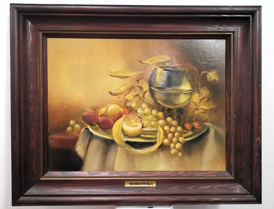 Obraz olejny na płótnie martwa natura w drewnianej ramie - Bobrowska 40x50 - BDB