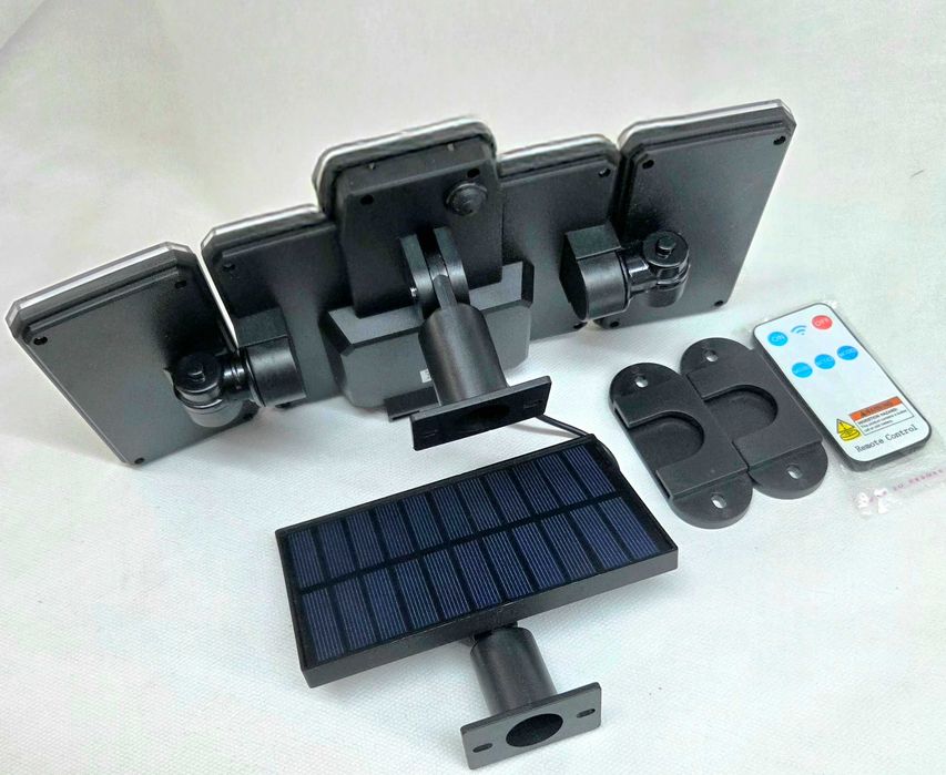 Luz solar exterior LED – 5 focos ajustáveis – Sensor de movimento – Comando