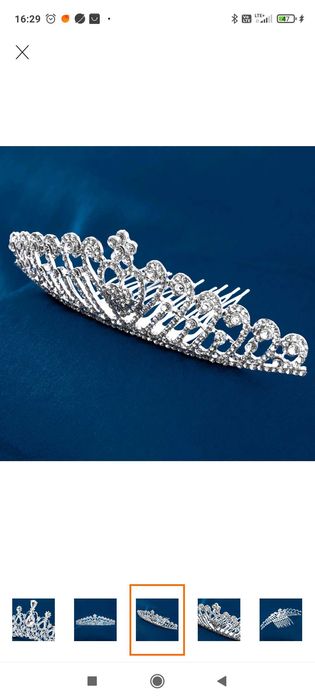 Tiara ozdobna srebrna na grzebieniu