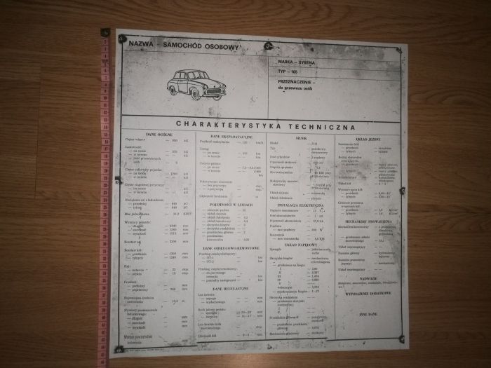 Kopia plakatu.Chakterystyka techniczna fiat 125p,Syrenka 105,Fiat 126p