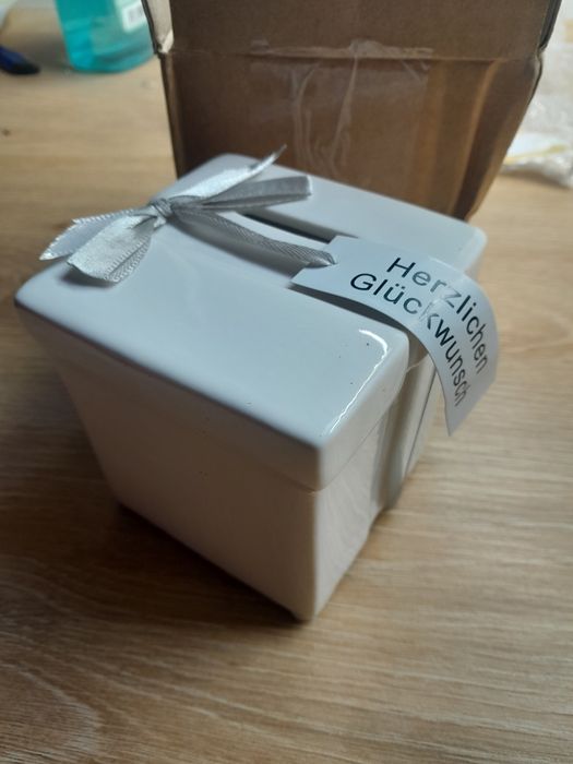 Casablanca Skarbonka prezent ceramiczna, biała 8 x 8 cm