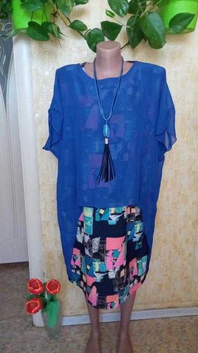 Комплект платья и туника шифон и бусы/юбка-накидка блузка