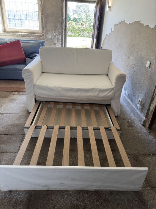 Sofá cama branco estrado ikea casal 3 lugares