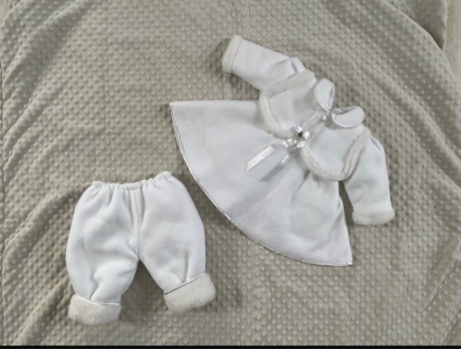 Biały strój zimowy ciepły na chrzciny sukienka chrzest dla dziewczynki