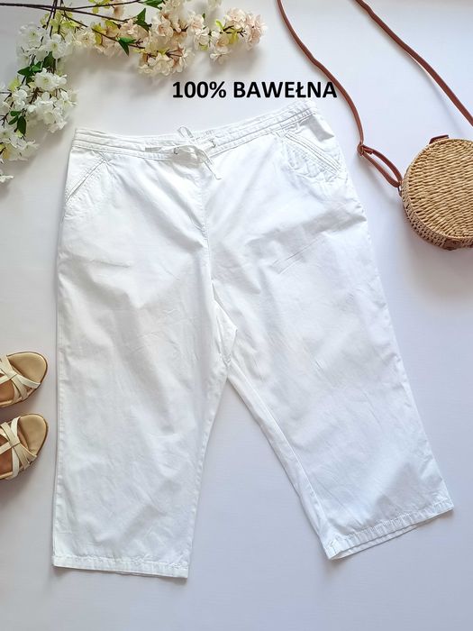Białe spodnie chinosy gładkie 100% bawełna damskie Classic M&S 46 3XL
