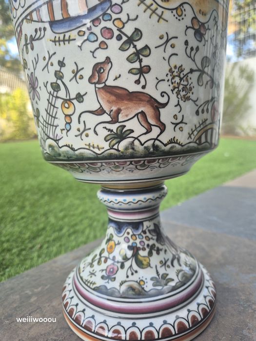 Boião Grande de Faiança de Coimbra 36cm -Pintado à Mão - Com Tampo