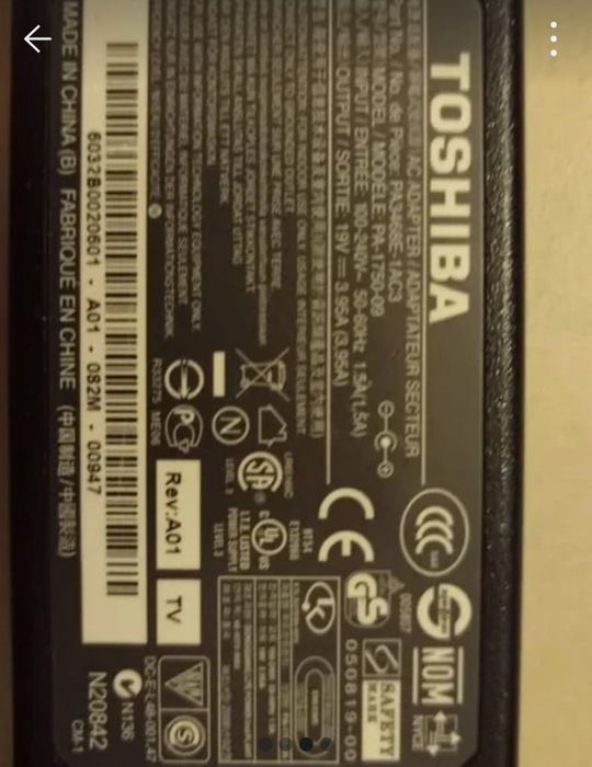 Carregador alimentador Toshiba 19V PA-1750-09