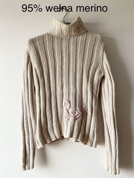 Welniany golf sweter merino Love gruby cieply niegryzie